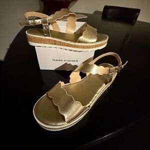 Marc Fisher Metallic Gold Scalloped Sandals